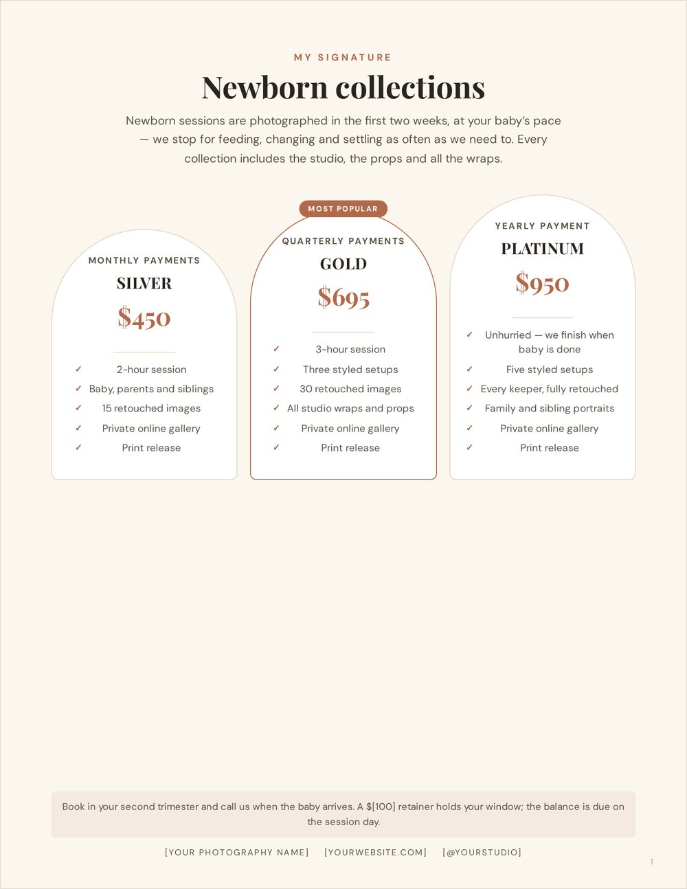 Arched collections &mdash; three arches, ticked lines, most-popular badge