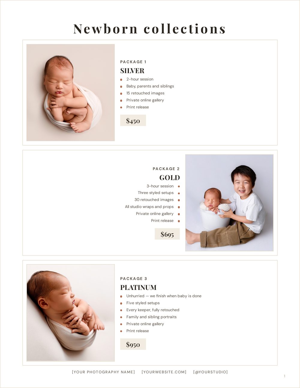 Photo + package rows &mdash; a photo beside each package, down the page