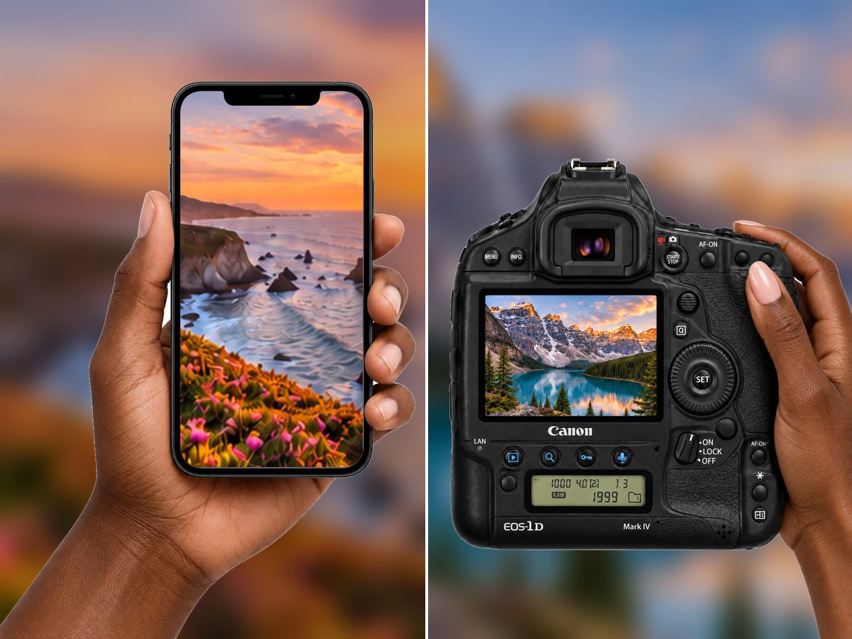In-Hand Studio: a photo on a phone screen and on a camera screen