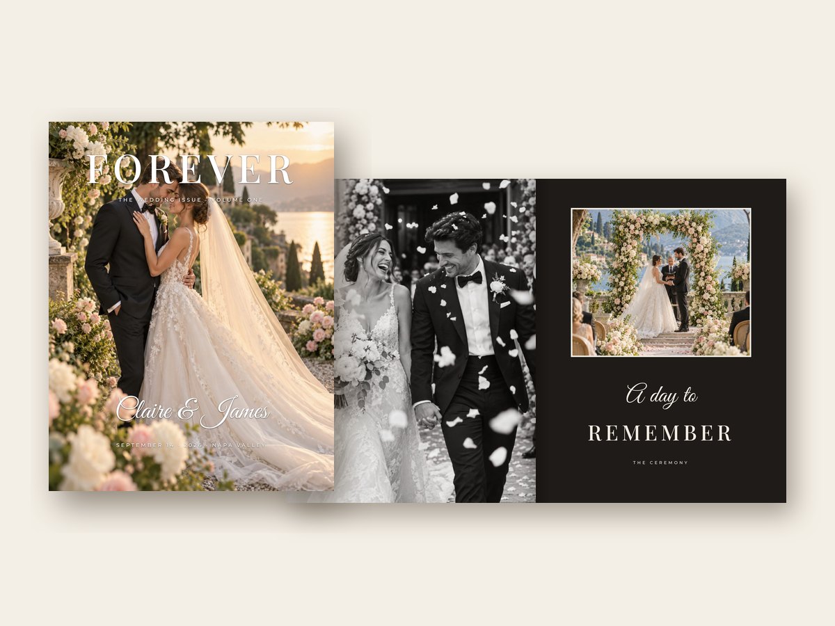 Wedding Magazine: a magazine cover and an open spread